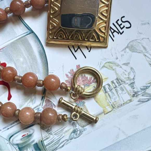 Vintage Peach Fuzz Glass Beads 22” Mirrored Tin Statement Necklace 1960’s MCM - Picture 7 of 8